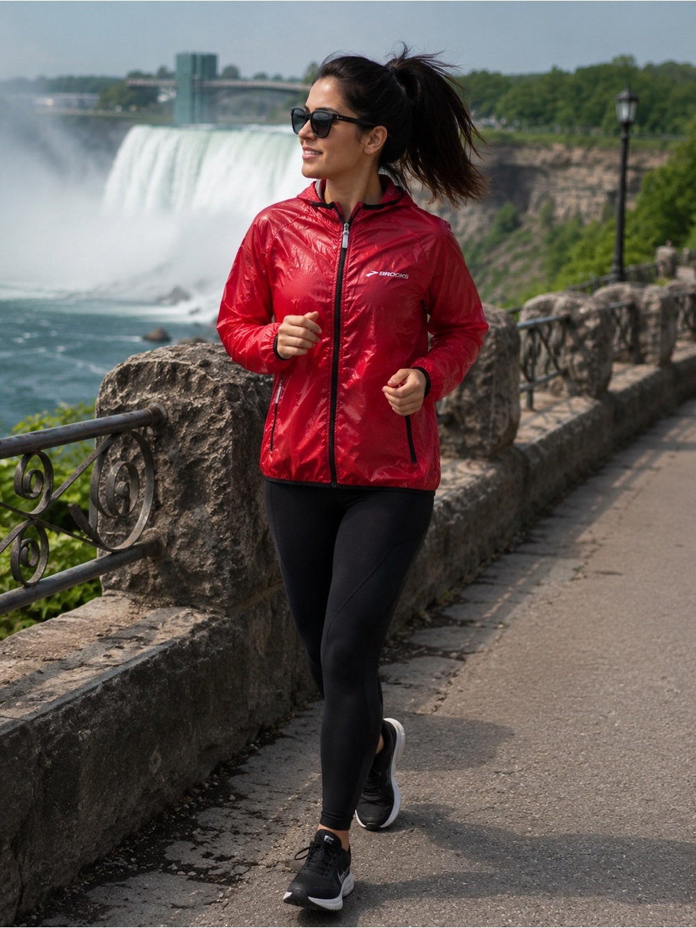 Brooks Running Jacket Women S Red Hooded Windbreaker Niagara Marathon